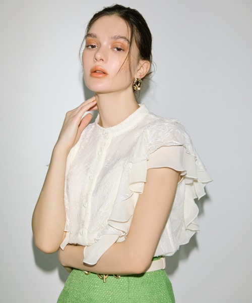 EIMY ISTOIRE（エイミーイストワール）の「フリルショルダーレースブラウス（シャツ/ブラウス・レディース・ピンクベージュ/ブラック/ホワイト・FREE）」の11枚目の写真
