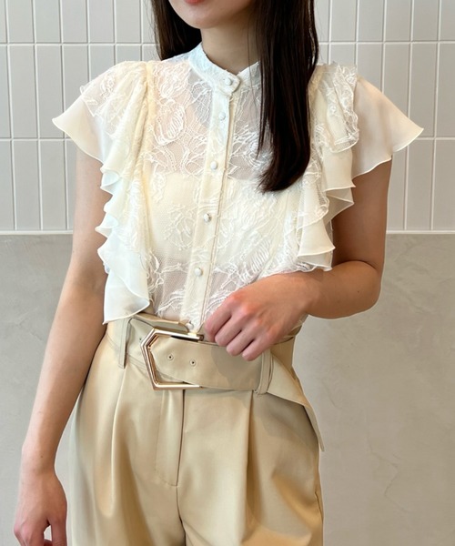 EIMY ISTOIRE（エイミーイストワール）の「フリルショルダーレースブラウス（シャツ/ブラウス・レディース・ピンクベージュ/ブラック/ホワイト・FREE）」の17枚目の写真