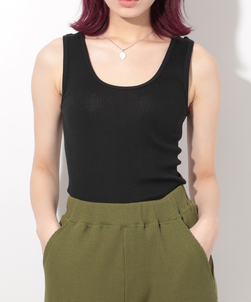HANES(ヘインズ)の「【Hanes】Organic Cotton Rib Tank-Top HW2-T201(タンクトップ・レディース・ホワイト/グレー/ブラック・FREE)」の2枚目の写真