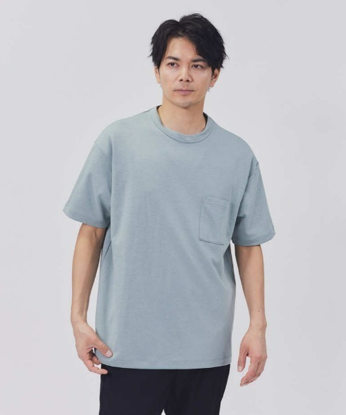 PLUS ONE（プラスワン）の「PLUS ONE(プラスワン)「SALASALA」ダブルフェイス半袖Tシャツ（Tシャツ/カットソー・メンズ・ライラック/ケリーグリーン/ブルー/ホワイト/ライトグレー/ブラック・M/XL/S/L）」の5枚目の写真