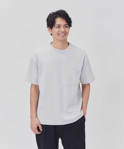 PLUS ONE（プラスワン）の「PLUS ONE(プラスワン)「SALASALA」ダブルフェイス半袖Tシャツ（Tシャツ/カットソー・メンズ・ライラック/ケリーグリーン/ブルー/ホワイト/ライトグレー/ブラック・M/XL/S/L）」の4枚目の写真