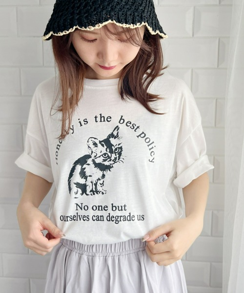 Loueme(ルエム)の「キャット&ロゴビッグシルエットTシャツ(Tシャツ/カットソー・レディース・ホワイト/グレー・FREE)」の5枚目の写真