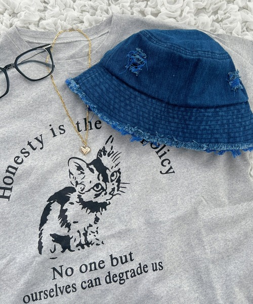 Loueme(ルエム)の「キャット&ロゴビッグシルエットTシャツ(Tシャツ/カットソー・レディース・ホワイト/グレー・FREE)」の11枚目の写真