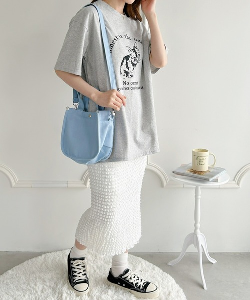 Loueme(ルエム)の「キャット&ロゴビッグシルエットTシャツ(Tシャツ/カットソー・レディース・ホワイト/グレー・FREE)」の8枚目の写真