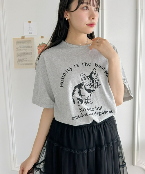 Loueme(ルエム)の「キャット&ロゴビッグシルエットTシャツ(Tシャツ/カットソー・レディース・ホワイト/グレー・FREE)」の13枚目の写真