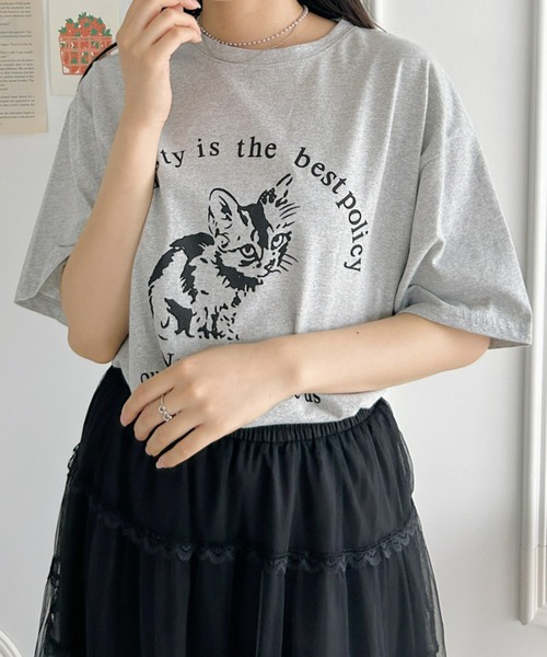 Loueme(ルエム)の「キャット&ロゴビッグシルエットTシャツ(Tシャツ/カットソー・レディース・ホワイト/グレー・FREE)」の12枚目の写真