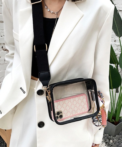 Amulet(アミュレット)の「スカーフ付きクリアバッグ(ショルダーバッグ・レディース・ピンク/ブラック/パープル/イエロー/グリーン/ホワイト・FREE)」の3枚目の写真