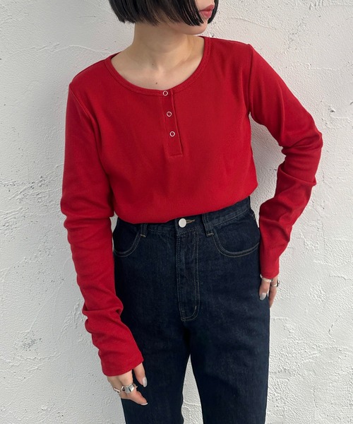 apres jour mignon（アプレジュールミニョン）の「ヘンリーネックリブプルオーバー【ZOZOTOWN限定アイテム】（Tシャツ/カットソー・レディース・ネイビー/レッド/アイボリー/その他・フリー/X-LARGE）」の17枚目の写真