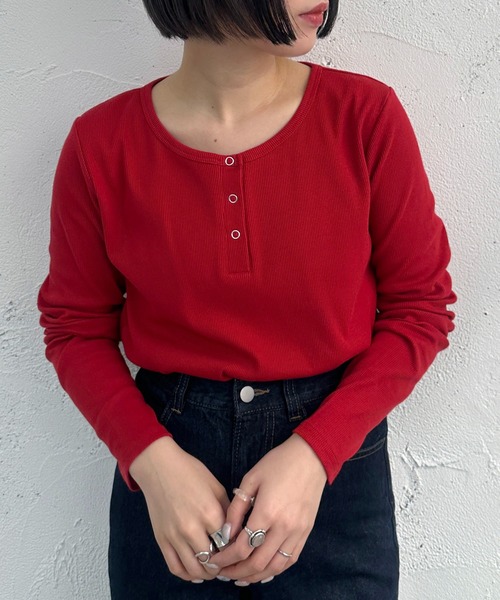apres jour mignon（アプレジュールミニョン）の「ヘンリーネックリブプルオーバー【ZOZOTOWN限定アイテム】（Tシャツ/カットソー・レディース・ネイビー/レッド/アイボリー/その他・フリー/X-LARGE）」の18枚目の写真