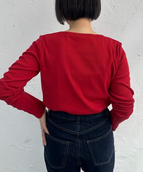apres jour mignon（アプレジュールミニョン）の「ヘンリーネックリブプルオーバー【ZOZOTOWN限定アイテム】（Tシャツ/カットソー・レディース・ネイビー/レッド/アイボリー/その他・フリー/X-LARGE）」の19枚目の写真
