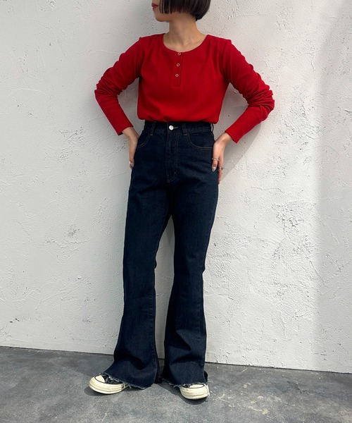 apres jour mignon（アプレジュールミニョン）の「ヘンリーネックリブプルオーバー【ZOZOTOWN限定アイテム】（Tシャツ/カットソー・レディース・ネイビー/レッド/アイボリー/その他・フリー/X-LARGE）」の21枚目の写真