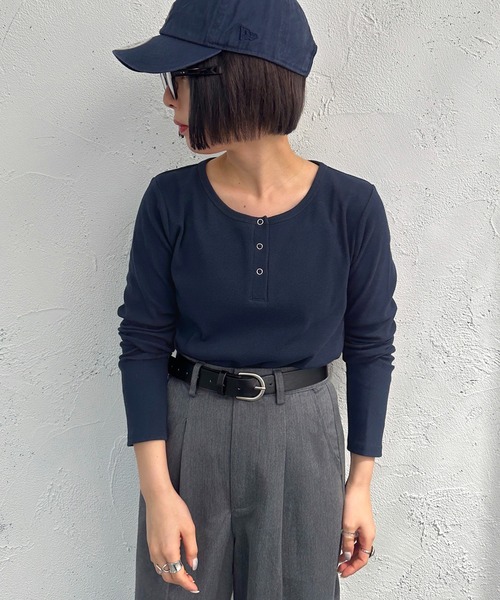 apres jour mignon（アプレジュールミニョン）の「ヘンリーネックリブプルオーバー【ZOZOTOWN限定アイテム】（Tシャツ/カットソー・レディース・ネイビー/レッド/アイボリー/その他・フリー/X-LARGE）」の12枚目の写真