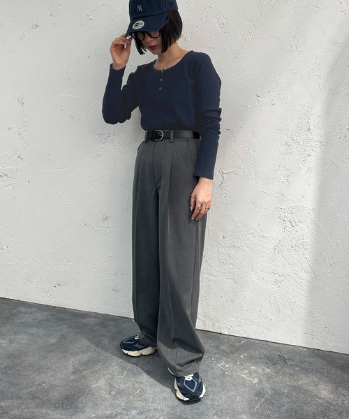 apres jour mignon（アプレジュールミニョン）の「ヘンリーネックリブプルオーバー【ZOZOTOWN限定アイテム】（Tシャツ/カットソー・レディース・ネイビー/レッド/アイボリー/その他・フリー/X-LARGE）」の16枚目の写真