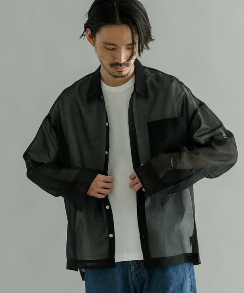 URBAN RESEARCH（アーバンリサーチ）の「URBAN RESEARCH iD　ソフトオーガンジーシアーシャツ（シャツ/ブラウス・メンズ・グリーン/ブラック・LARGE/MEDIUM）」の3枚目の写真