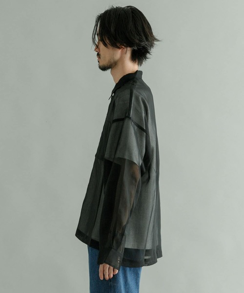 URBAN RESEARCH（アーバンリサーチ）の「URBAN RESEARCH iD　ソフトオーガンジーシアーシャツ（シャツ/ブラウス・メンズ・グリーン/ブラック・LARGE/MEDIUM）」の8枚目の写真