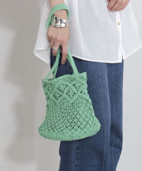 fredy emue（フレディエミュ）の「マクラメコットントートバッグ（トートバッグ・レディース・キナリ/ライトブルー/ブラック・FREE）」の3枚目の写真