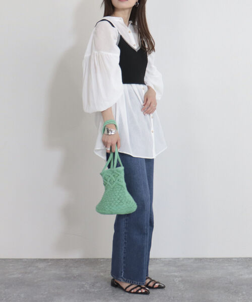 fredy emue（フレディエミュ）の「マクラメコットントートバッグ（トートバッグ・レディース・キナリ/ライトブルー/ブラック・FREE）」の4枚目の写真