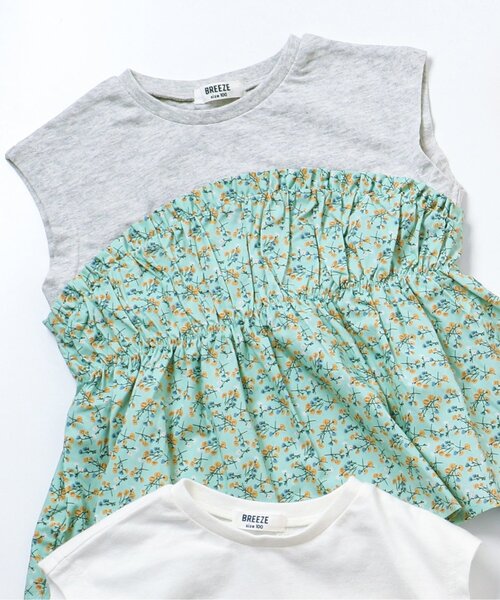 BREEZE(ブリーズ)の「花柄ドッキングTシャツ(Tシャツ/カットソー・キッズ・イエロー/ミント・100/90/110/120/130/140/80)」の1枚目の写真