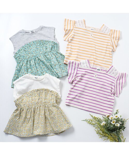 BREEZE(ブリーズ)の「花柄ドッキングTシャツ(Tシャツ/カットソー・キッズ・イエロー/ミント・100/90/110/120/130/140/80)」の3枚目の写真