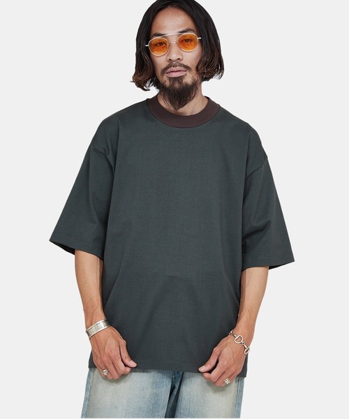 PORT BY ARK（ポートバイアーク）の「PORT BY ARK / ポートバイアーク：Ringer SS T-shirt：PO13-T004[COR]（Tシャツ/カットソー・メンズ・ベージュ/グリーン・2/1）」の2枚目の写真