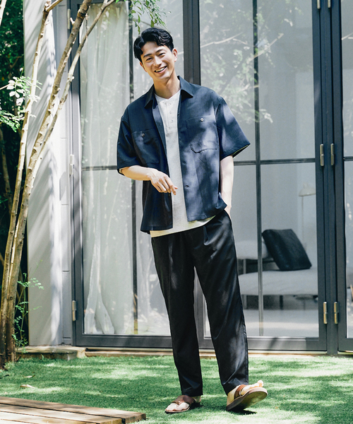 JOURNAL STANDARD relume（ジャーナルスタンダード　レリューム）の「"イージーケア" TECH-LINEN 半袖CPOシャツ（シャツ/ブラウス・メンズ・ブラック/カーキ/ベージュ系その他/コバルトブルー・SMALL/MEDIUM/LARGE）」の8枚目の写真