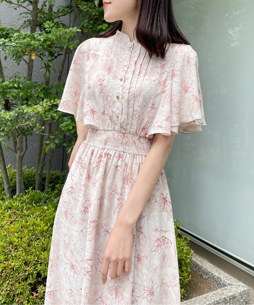 【美品】NOMAE ノーマエ フレアケープスリーブワンピース フラワー M フレアケープスリーブ花柄ワンピース（ワンピース）｜NOMAE