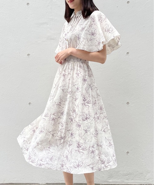 【美品】NOMAE ノーマエ フレアケープスリーブワンピース フラワー M 美品】NOMAE ノーマエ フレアケープスリーブワンピース フラワー