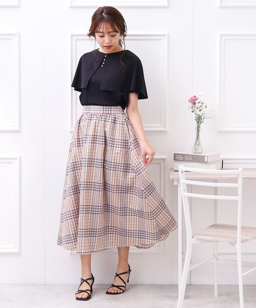 couture brooch（クチュールブローチ）の「◆シアーサッカーチェックスカート（スカート・レディース・ベージュ系1/アイボリー系1・38/40/42）」の5枚目の写真