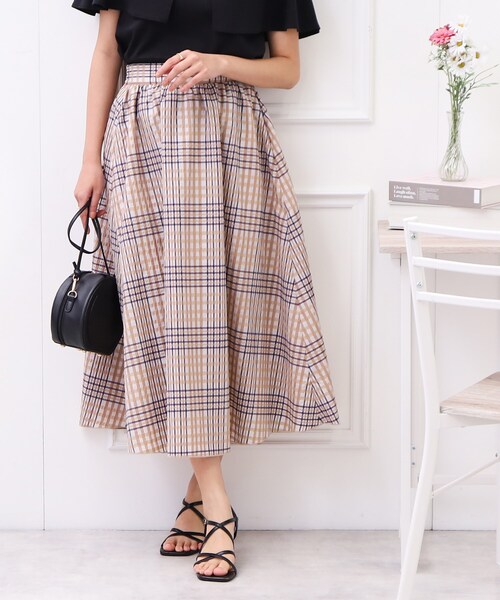 couture brooch（クチュールブローチ）の「◆シアーサッカーチェックスカート（スカート・レディース・ベージュ系1/アイボリー系1・38/40/42）」の20枚目の写真