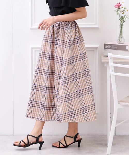 couture brooch（クチュールブローチ）の「◆シアーサッカーチェックスカート（スカート・レディース・ベージュ系1/アイボリー系1・38/40/42）」の8枚目の写真