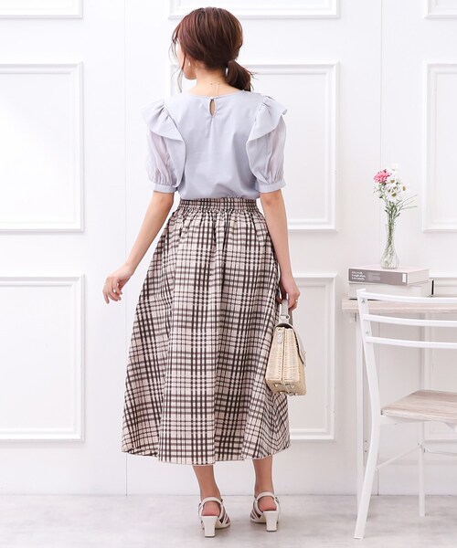 couture brooch（クチュールブローチ）の「◆シアーサッカーチェックスカート（スカート・レディース・ベージュ系1/アイボリー系1・38/40/42）」の6枚目の写真