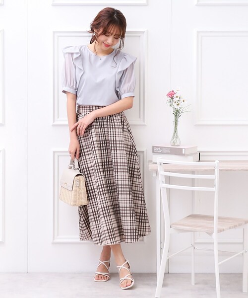couture brooch（クチュールブローチ）の「◆シアーサッカーチェックスカート（スカート・レディース・ベージュ系1/アイボリー系1・38/40/42）」の15枚目の写真