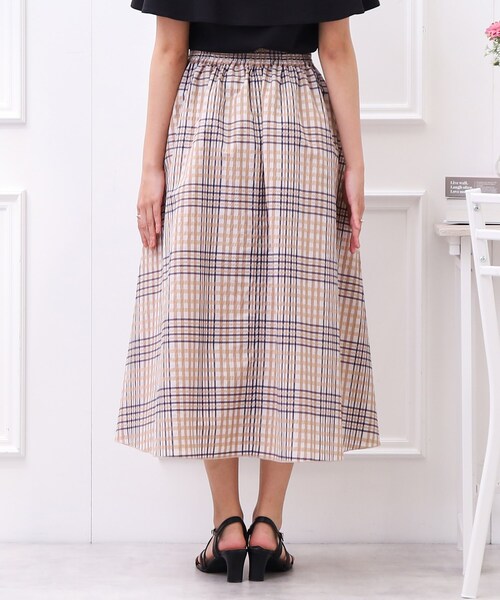 couture brooch（クチュールブローチ）の「◆シアーサッカーチェックスカート（スカート・レディース・ベージュ系1/アイボリー系1・38/40/42）」の10枚目の写真