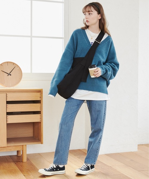 ニット セーター 深Vネックプルオーバーニット / オーバーサイズ Vネックトップス レディース ap retro ニット セーター AW 深Vネックプルオーバーニット