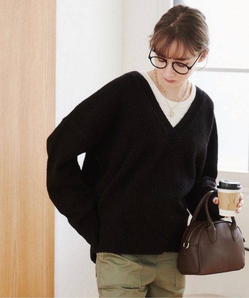 【人気・再販】深Vニットプルオーバー 予約]畦編み深Vニットプルオーバー/グレー – Lumier