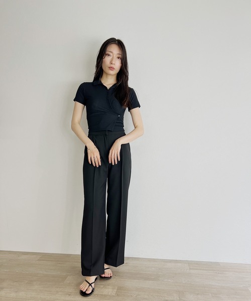 ISOOK(アイスー)の「【ZOZO限定】Asymmetry 2way rib polo shirt / アシンメトリー2wayリブポロシャツ(ポロシャツ・レディース・ブラック/チャコール・FREE)」の22枚目の写真