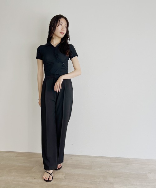 ISOOK(アイスー)の「【ZOZO限定】Asymmetry 2way rib polo shirt / アシンメトリー2wayリブポロシャツ(ポロシャツ・レディース・ブラック/チャコール・FREE)」の17枚目の写真