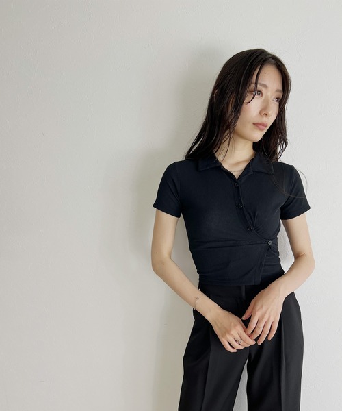 ISOOK(アイスー)の「【ZOZO限定】Asymmetry 2way rib polo shirt / アシンメトリー2wayリブポロシャツ(ポロシャツ・レディース・ブラック/チャコール・FREE)」の18枚目の写真