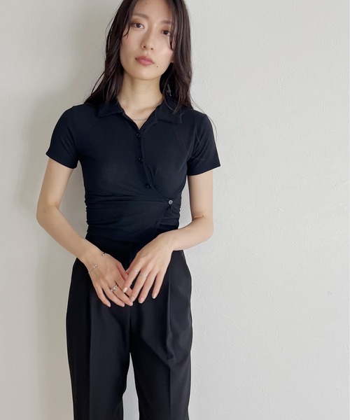 ISOOK(アイスー)の「【ZOZO限定】Asymmetry 2way rib polo shirt / アシンメトリー2wayリブポロシャツ(ポロシャツ・レディース・ブラック/チャコール・FREE)」の16枚目の写真