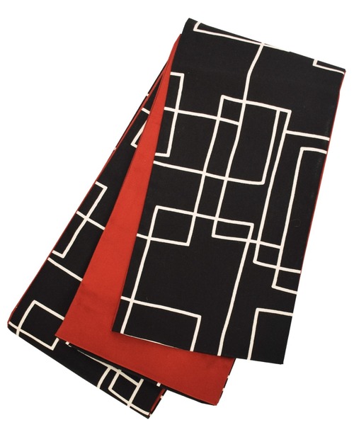 kimonomachi（キモノマチ）の「KIMONOMACHI オリジナル 木綿半幅帯 単品 木綿帯 日本製（和装小物・レディース・ベージュ/チャコール/ブラック×ホワイト/ダークネイビー・ONESIZE）」の2枚目の写真