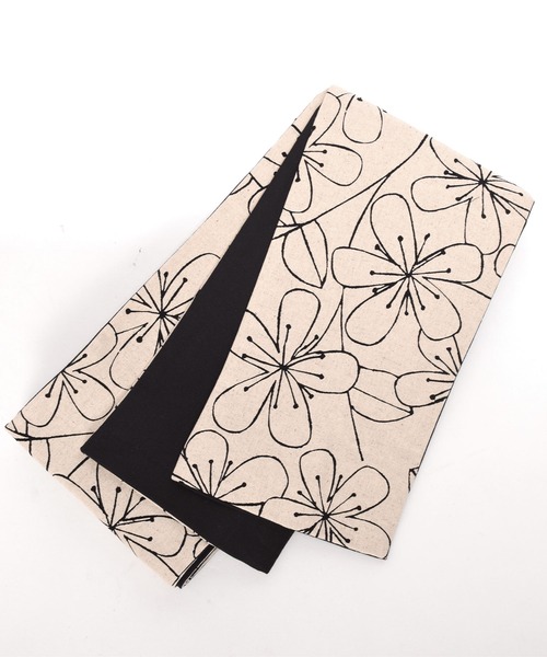 kimonomachi（キモノマチ）の「KIMONOMACHI オリジナル 木綿半幅帯 単品 木綿帯 日本製（和装小物・レディース・ベージュ/チャコール/ブラック×ホワイト/ダークネイビー・ONESIZE）」の4枚目の写真