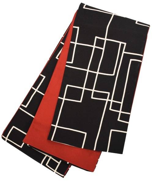 kimonomachi（キモノマチ）の「KIMONOMACHI オリジナル 木綿半幅帯 単品 木綿帯 日本製（和装小物・レディース・ベージュ/チャコール/ブラック×ホワイト/ダークネイビー・ONESIZE）」の8枚目の写真