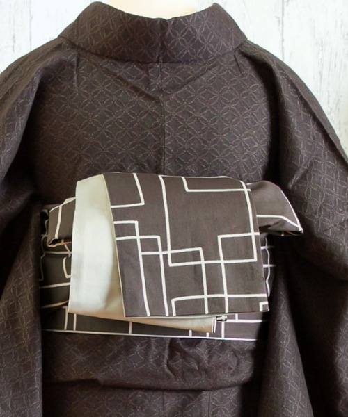 kimonomachi（キモノマチ）の「KIMONOMACHI オリジナル 木綿半幅帯 単品 木綿帯 日本製（和装小物・レディース・ベージュ/チャコール/ブラック×ホワイト/ダークネイビー・ONESIZE）」の15枚目の写真