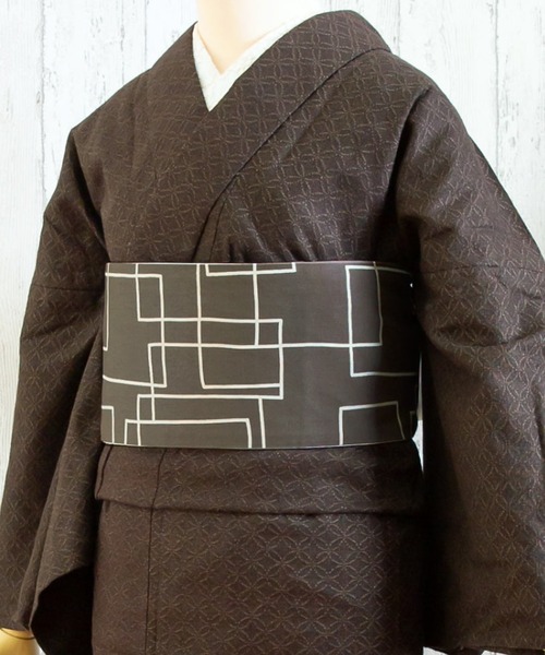 kimonomachi（キモノマチ）の「KIMONOMACHI オリジナル 木綿半幅帯 単品 木綿帯 日本製（和装小物・レディース・ベージュ/チャコール/ブラック×ホワイト/ダークネイビー・ONESIZE）」の19枚目の写真