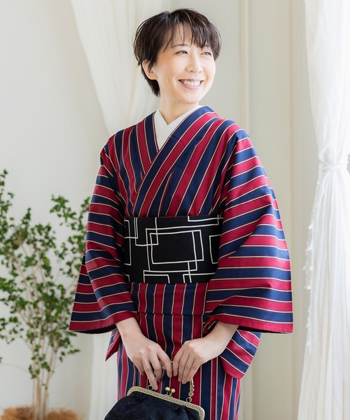 kimonomachi（キモノマチ）の「KIMONOMACHI オリジナル 木綿半幅帯 単品 木綿帯 日本製（和装小物・レディース・ベージュ/チャコール/ブラック×ホワイト/ダークネイビー・ONESIZE）」の22枚目の写真