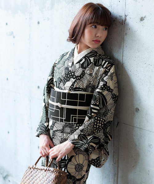 kimonomachi（キモノマチ）の「KIMONOMACHI オリジナル 木綿半幅帯 単品 木綿帯 日本製（和装小物・レディース・ベージュ/チャコール/ブラック×ホワイト/ダークネイビー・ONESIZE）」の21枚目の写真