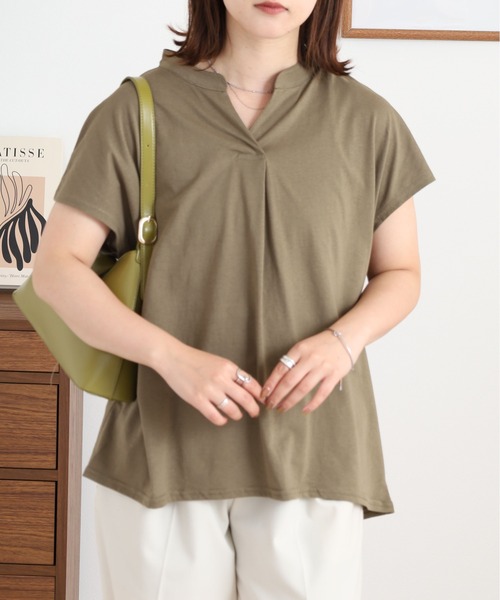 atONE(アットワン)の「atONE スキッパーブラウス風カットソー(Tシャツ/カットソー・レディース・ホワイト/テラコッタ/ライトブラウン/ブラック/カーキ/ピンクベージュ/ミント・M-L/LL~3L/4L~5L)」の15枚目の写真
