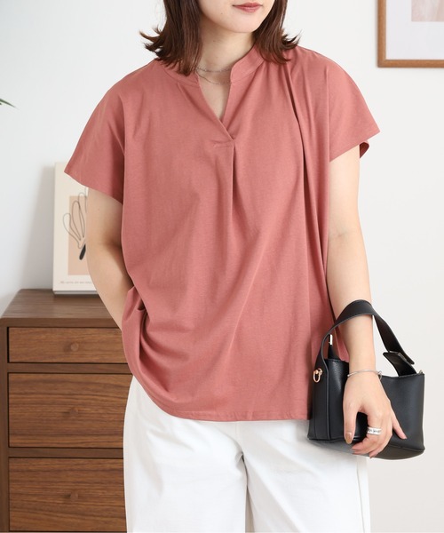 atONE(アットワン)の「atONE スキッパーブラウス風カットソー(Tシャツ/カットソー・レディース・ホワイト/テラコッタ/ライトブラウン/ブラック/カーキ/ピンクベージュ/ミント・M-L/LL~3L/4L~5L)」の19枚目の写真