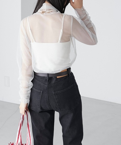 BONLECILL(ボンルシール)の「ラメチュール 袖ギャザーシアーハイネックプルオーバー(Tシャツ/カットソー・レディース・ブラック/ブラウン/カーキ/チャコールグレー/ブルー/アイボリー・FREE)」の11枚目の写真