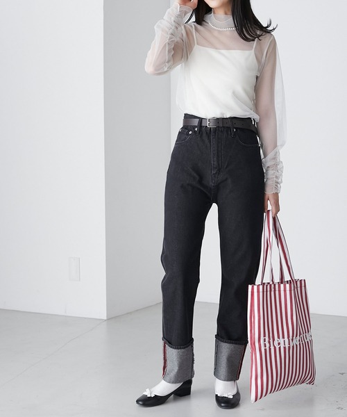 BONLECILL(ボンルシール)の「ラメチュール 袖ギャザーシアーハイネックプルオーバー(Tシャツ/カットソー・レディース・ブラック/ブラウン/カーキ/チャコールグレー/ブルー/アイボリー・FREE)」の12枚目の写真